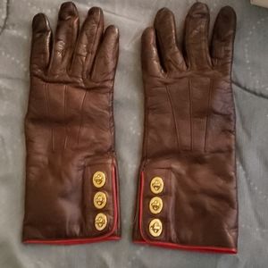 Coach Turnlock Brown leather gloves cashmere inner